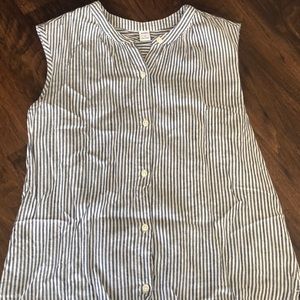 Grey stripped short sleeve, button up blouse